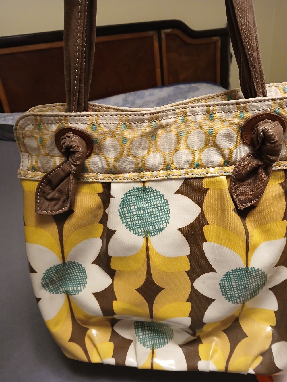 Fossil Yellow, Brown & Teal Floral Tote
